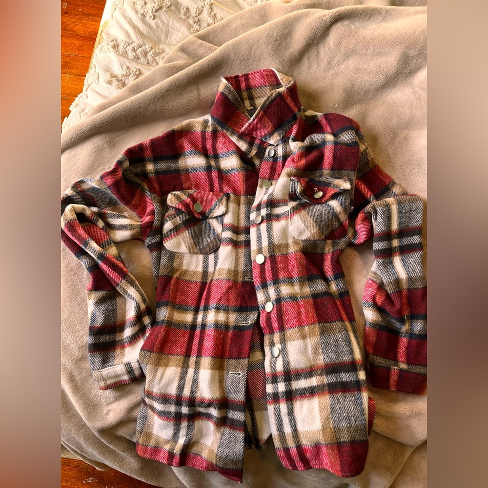 Plaid button up Shirt - Red, white, charcoal
